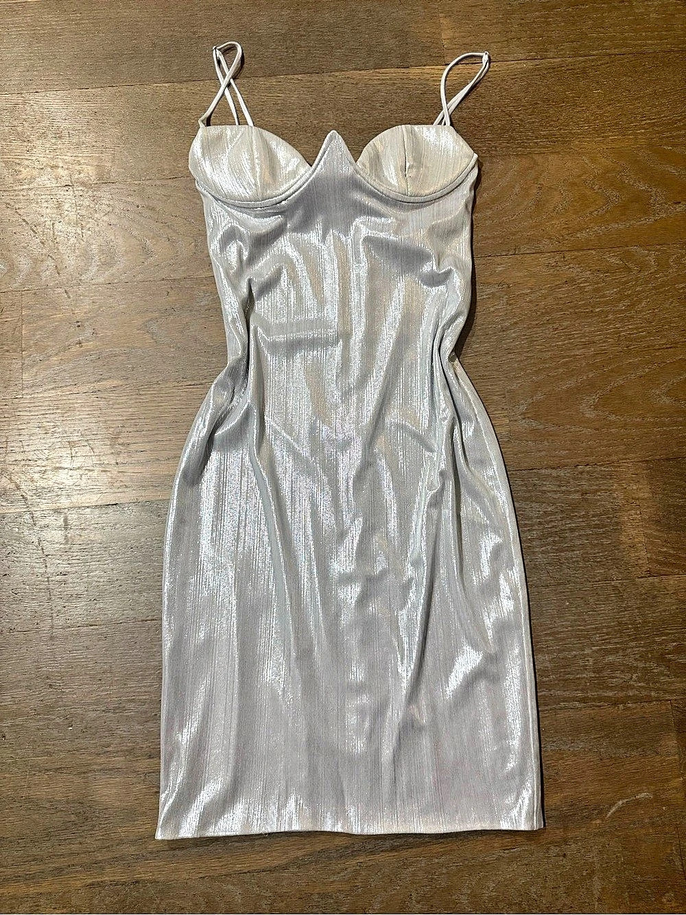 MESHKI Metallic Mini Dress in Silver Like New